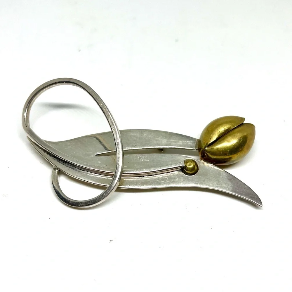 Vintage Taxco Sterling Abstract Tulip Brooch